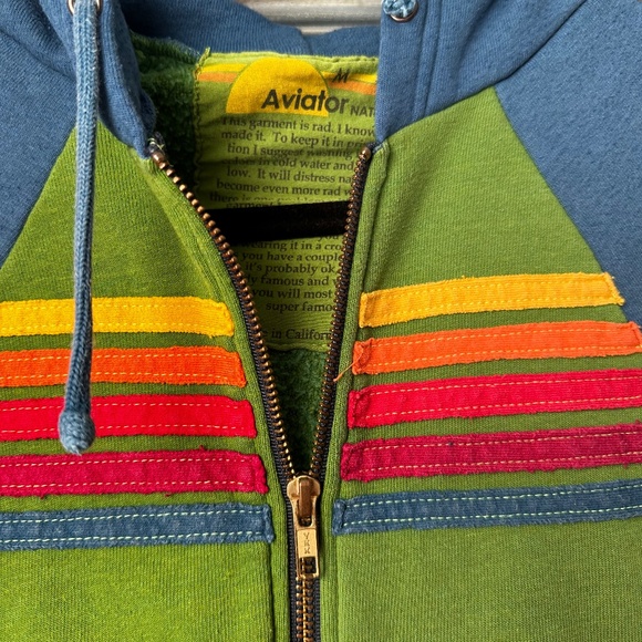 Aviator Nation 2 Tone 5  Stripe Zip Up Hoodie in Green and Blue Size M - Picture 4 of 6
